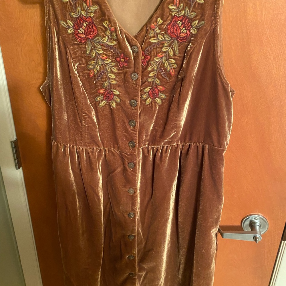 April Cornell Velvet Dress with Floral Embroidery